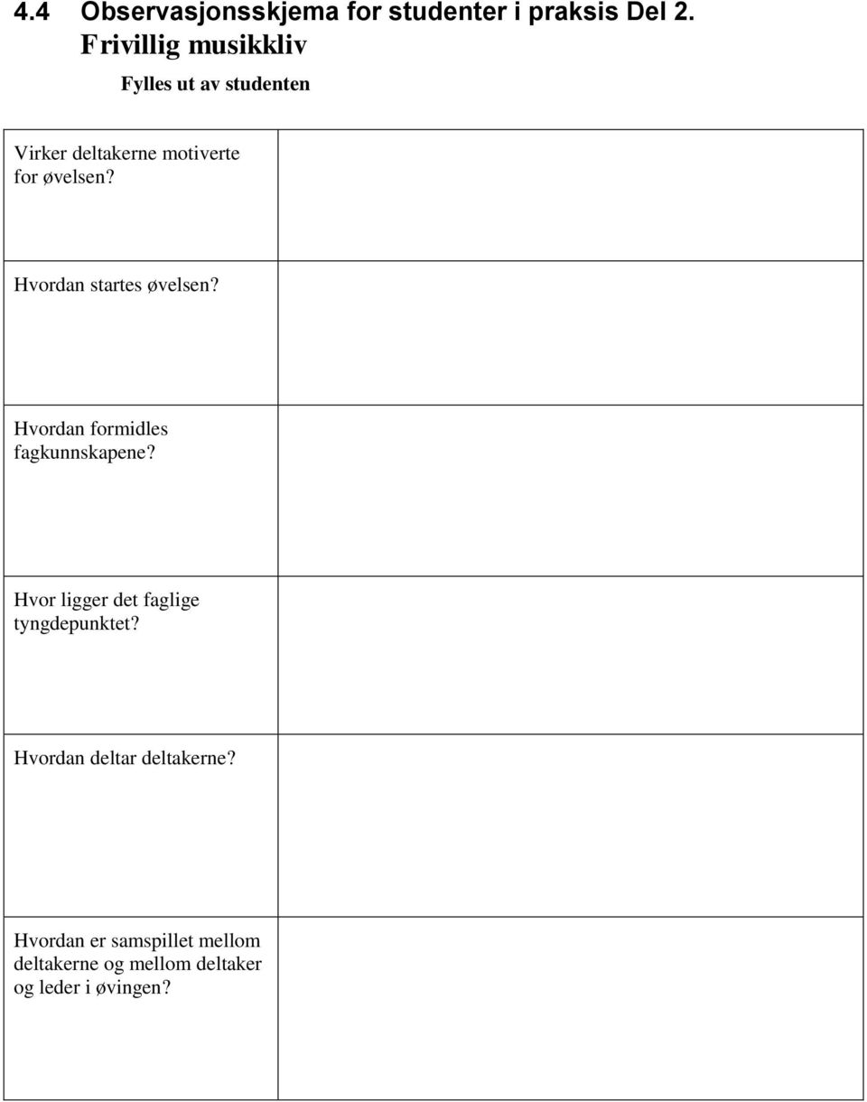 Hvordan startes øvelsen? Hvordan formidles fagkunnskapene?