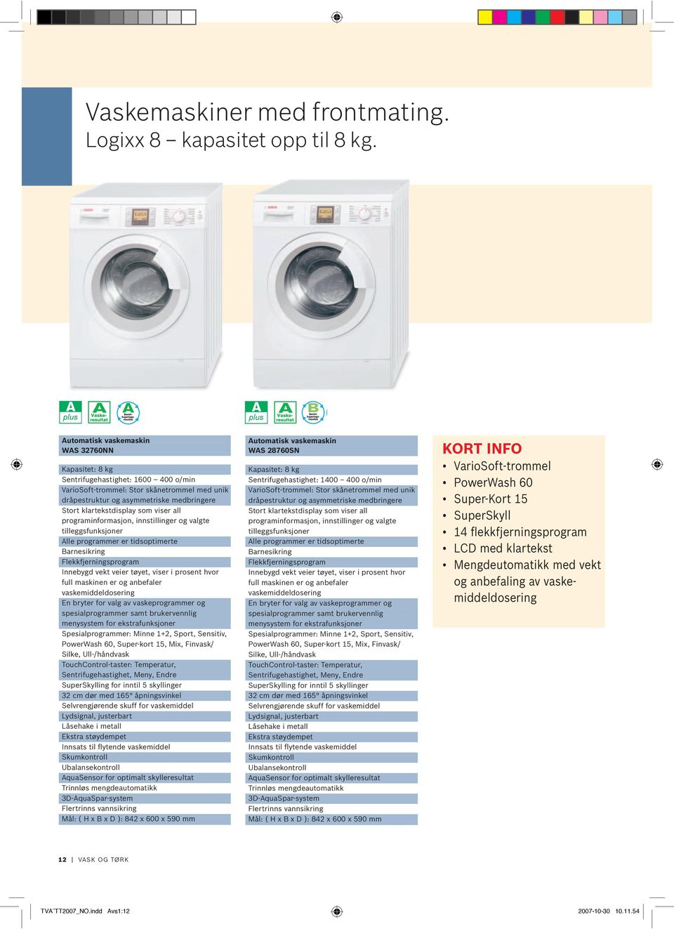 viser all programinformasjon, innstillinger og valgte tilleggsfunksjoner lle programmer er tidsoptimerte Barnesikring Flekkfjerningsprogram Innebygd vekt veier tøyet, viser i prosent hvor full