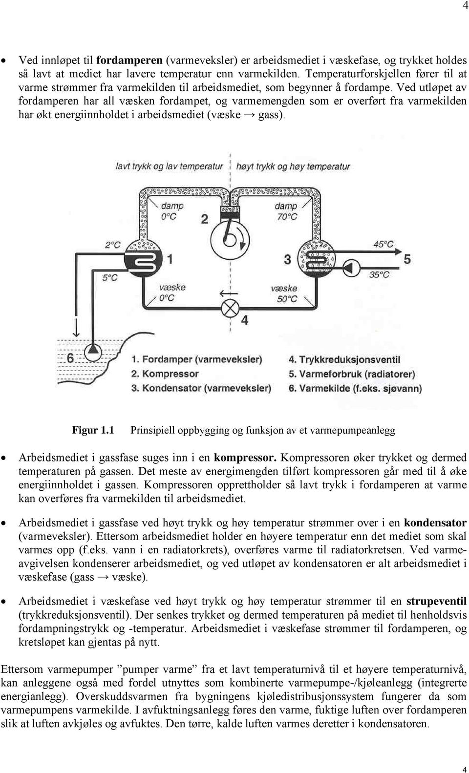 Ved utløpet av fordamperen har all væsken fordampet, og varmemengden som er overført fra varmekilden har økt energiinnholdet i arbeidsmediet (væske gass). Figur 1.