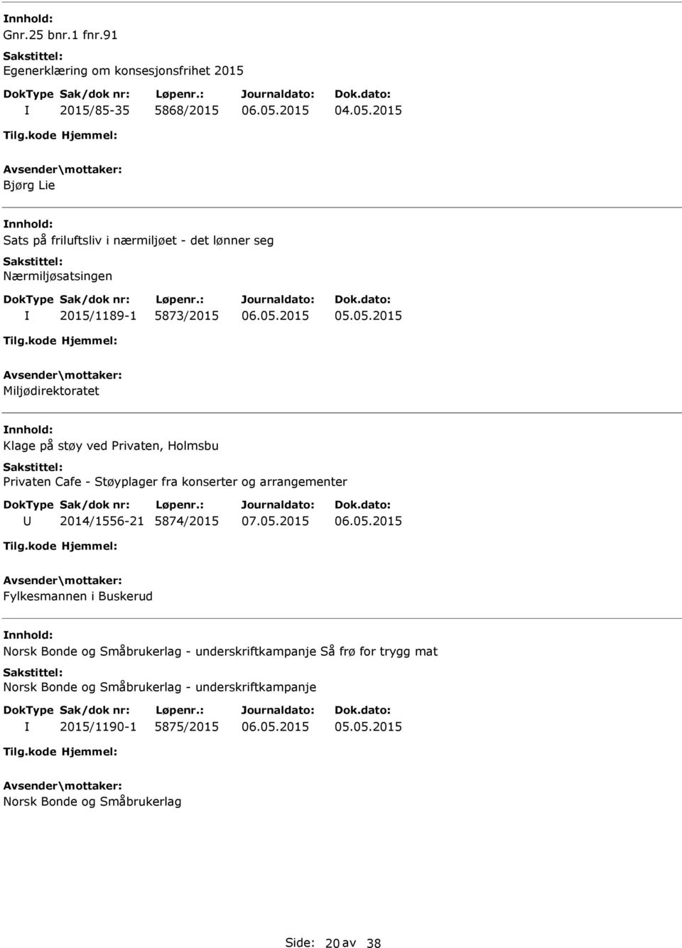 Nærmiljøsatsingen 2015/1189-1 5873/2015 Miljødirektoratet nnhold: Klage på støy ved Privaten, Holmsbu Privaten Cafe - Støyplager fra