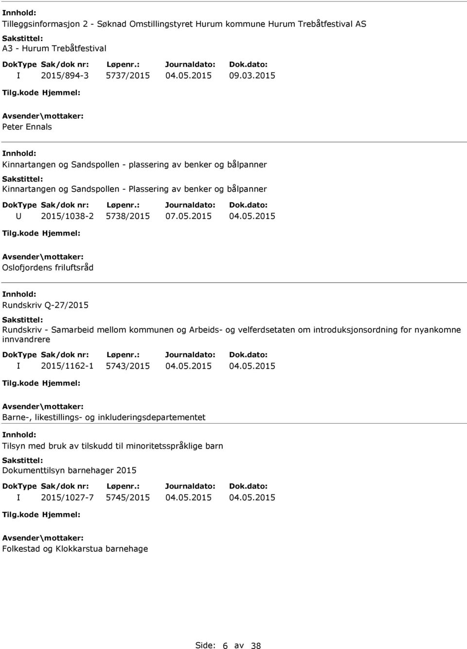 Oslofjordens friluftsråd nnhold: Rundskriv Q-27/2015 Rundskriv - Samarbeid mellom kommunen og Arbeids- og velferdsetaten om introduksjonsordning for nyankomne innvandrere 2015/1162-1