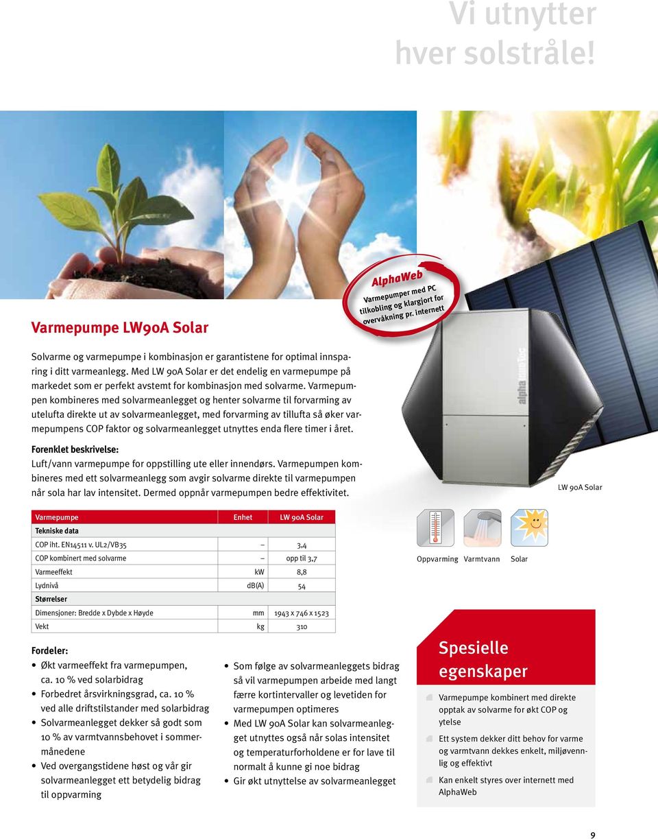 Med LW 90A Solar er det endelig en varmepumpe på markedet som er perfekt avstemt for kombinasjon med solvarme.