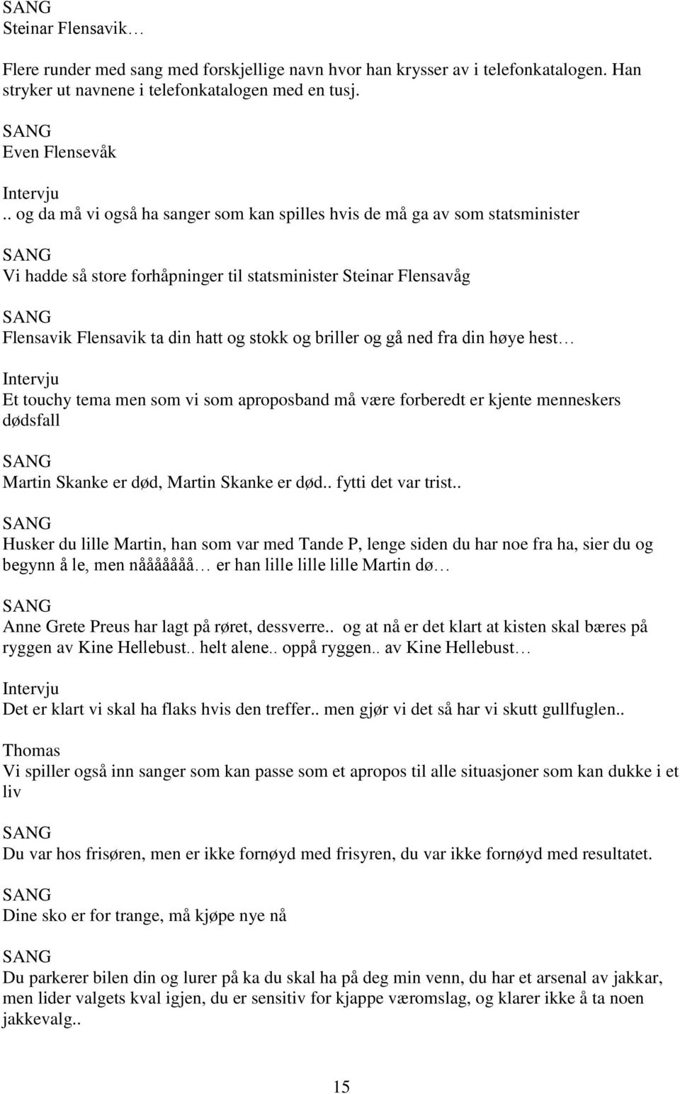 og gå ned fra din høye hest Intervju Et touchy tema men som vi som aproposband må være forberedt er kjente menneskers dødsfall Martin Skanke er død, Martin Skanke er død.. fytti det var trist.