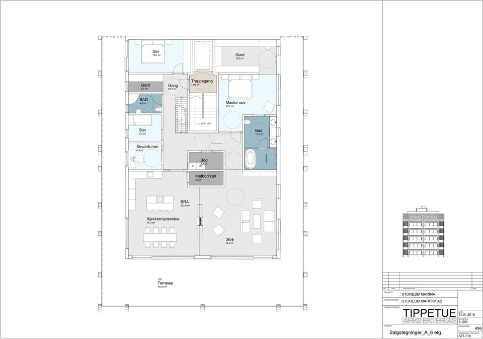 rom, m², m² DR dusj/badekar Matbod/kjøl, m²,0 m²