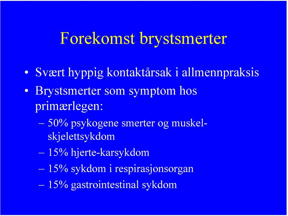 50% psykogene smerter og muskelskjelettsykdom 15%