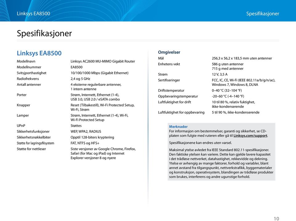 0 / esata combo Knapper Lamper UPnP Sikkerhetsfunksjoner Sikkerhetsnøkkelbiter Støtte for lagringsfilsystem Støtte for nettleser Reset (Tilbakestill), Wi-Fi Protected Setup, Wi-Fi, Strøm Strøm,