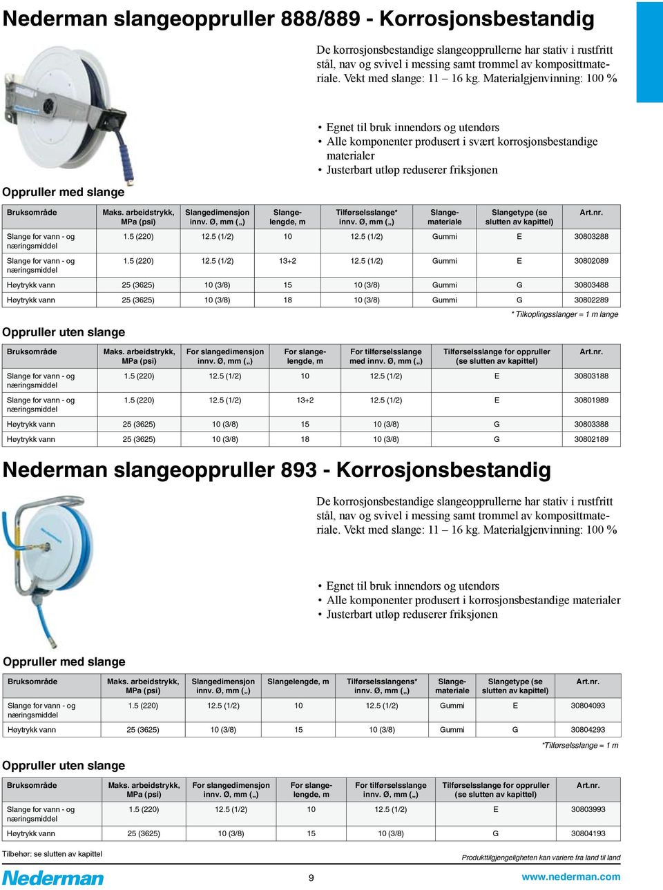 Materialgjenvinning: 100 % Oppruller med slange Egnet til bruk innendørs og utendørs Alle komponenter produsert i svært korrosjonsbestandige materialer Justerbart utløp reduserer friksjonen