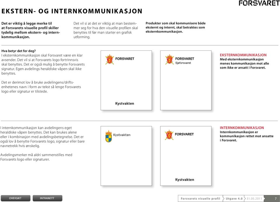 Produkter som skal kommunisere både eksternt og intern t, skal betraktes som eksternkommunikasjon. Hva betyr det for deg? I eksternkommunikasjon skal Forsvaret være en klar avsender.