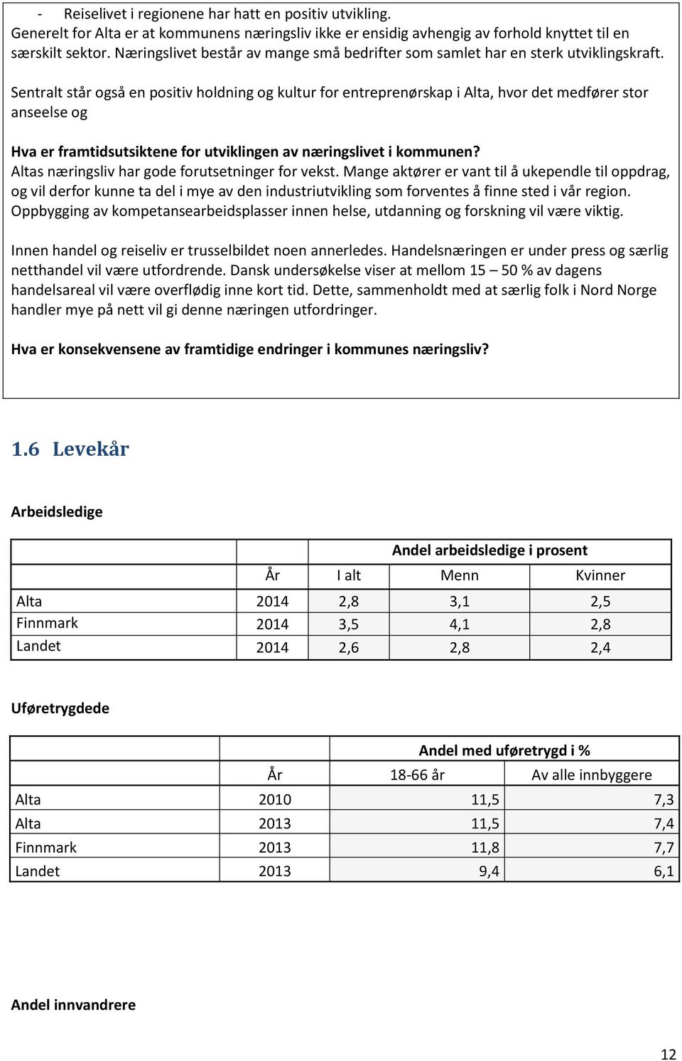 Sentralt står også en positiv holdning og kultur for entreprenørskap i Alta, hvor det medfører stor anseelse og Hva er framtidsutsiktene for utviklingen av næringslivet i kommunen?