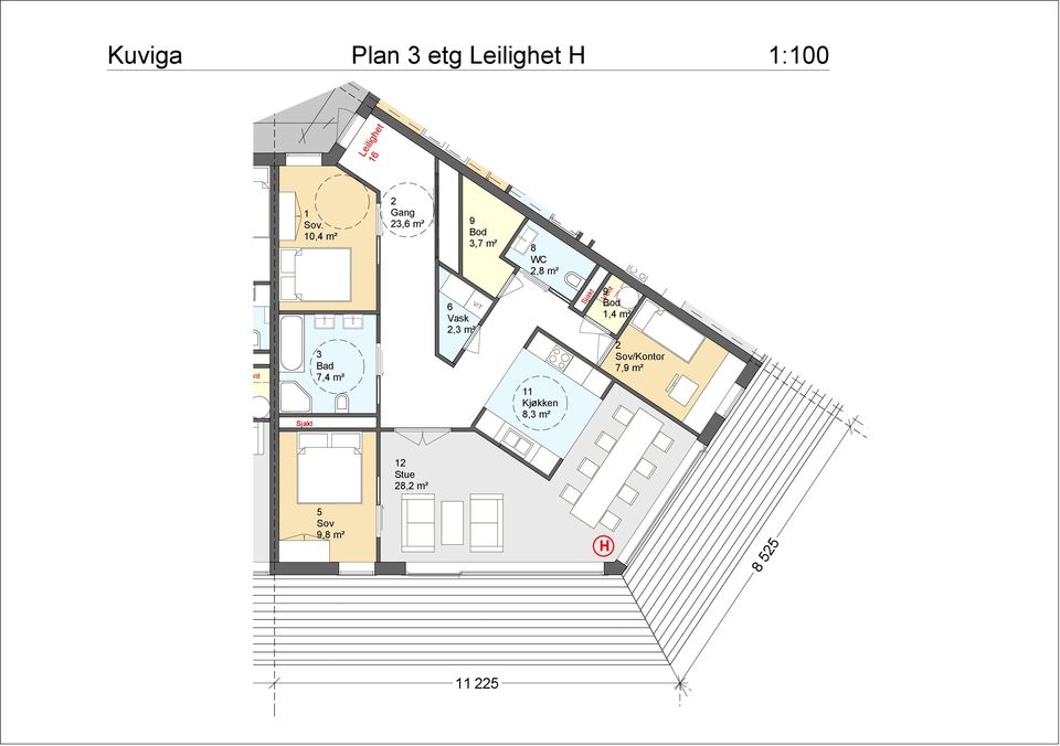 m², m², m² Kjøkken 8, m² 9, m²