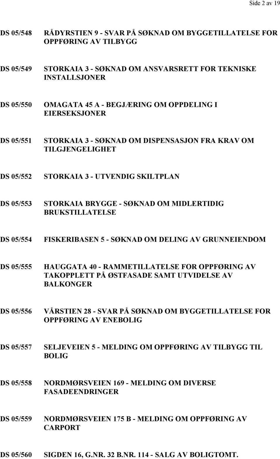 MIDLERTIDIG BRUKSTILLATELSE DS 05/554 FISKERIBASEN 5 - SØKNAD OM DELING AV GRUNNEIENDOM DS 05/555 HAUGGATA 40 - RAMMETILLATELSE FOR OPPFØRING AV TAKOPPLETT PÅ ØSTFASADE SAMT UTVIDELSE AV BALKONGER DS