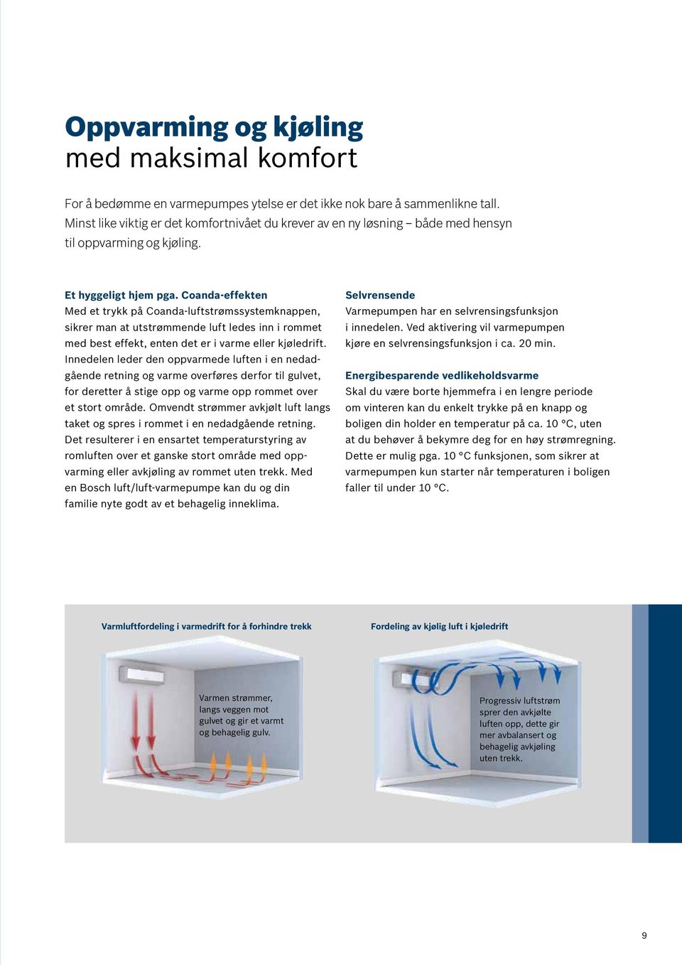 Coanda-effekten Med et trykk på Coanda-luftstrømssystemknappen, sikrer man at utstrømmende luft ledes inn i rommet med best effekt, enten det er i varme eller kjøledrift.