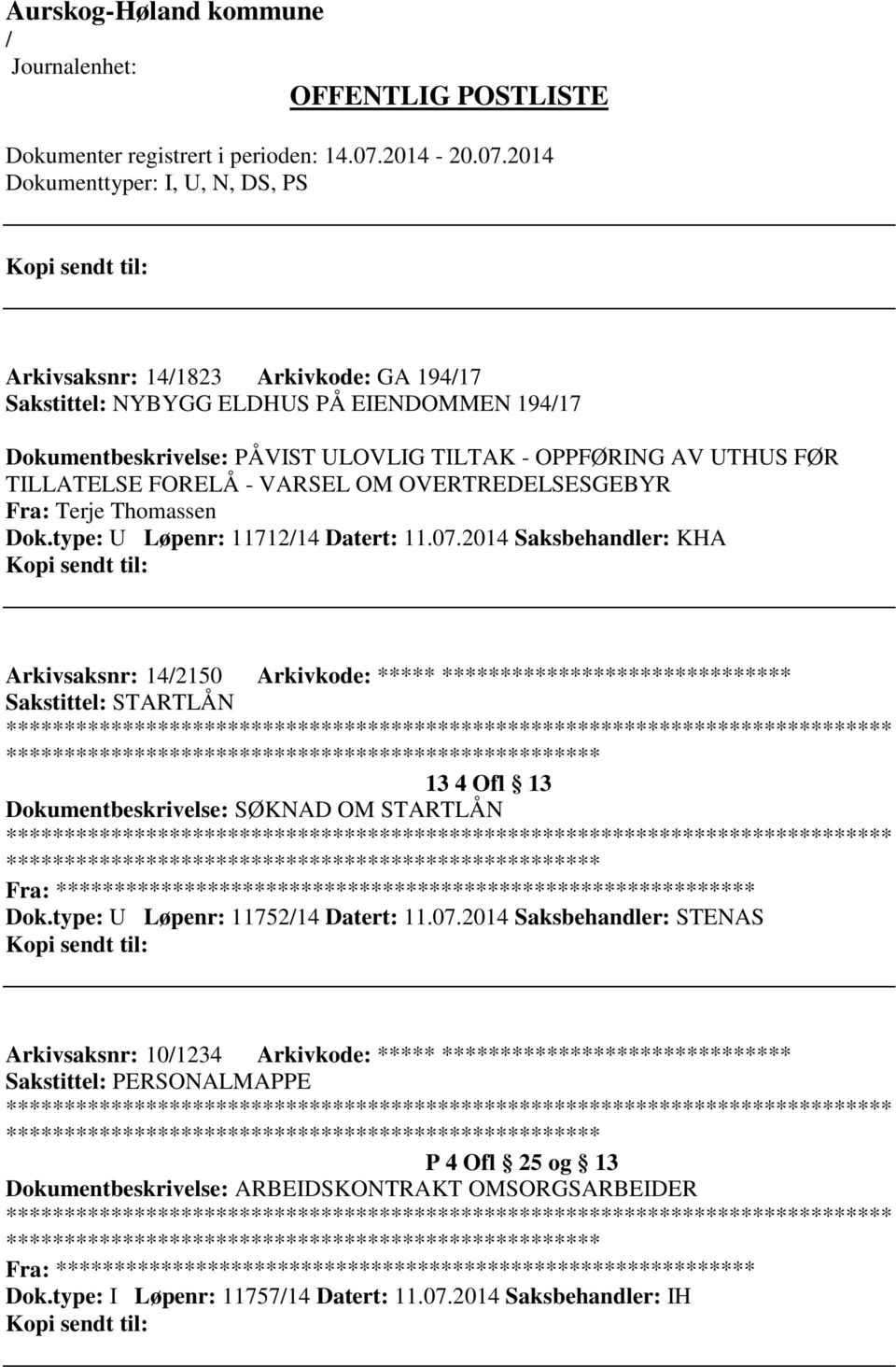 2014 Saksbehandler: KHA Arkivsaksnr: 142150 Arkivkode: ***** ****************************** Sakstittel: STARTLÅN ************************* 13 4 Ofl 13 Dokumentbeskrivelse: SØKNAD OM STARTLÅN