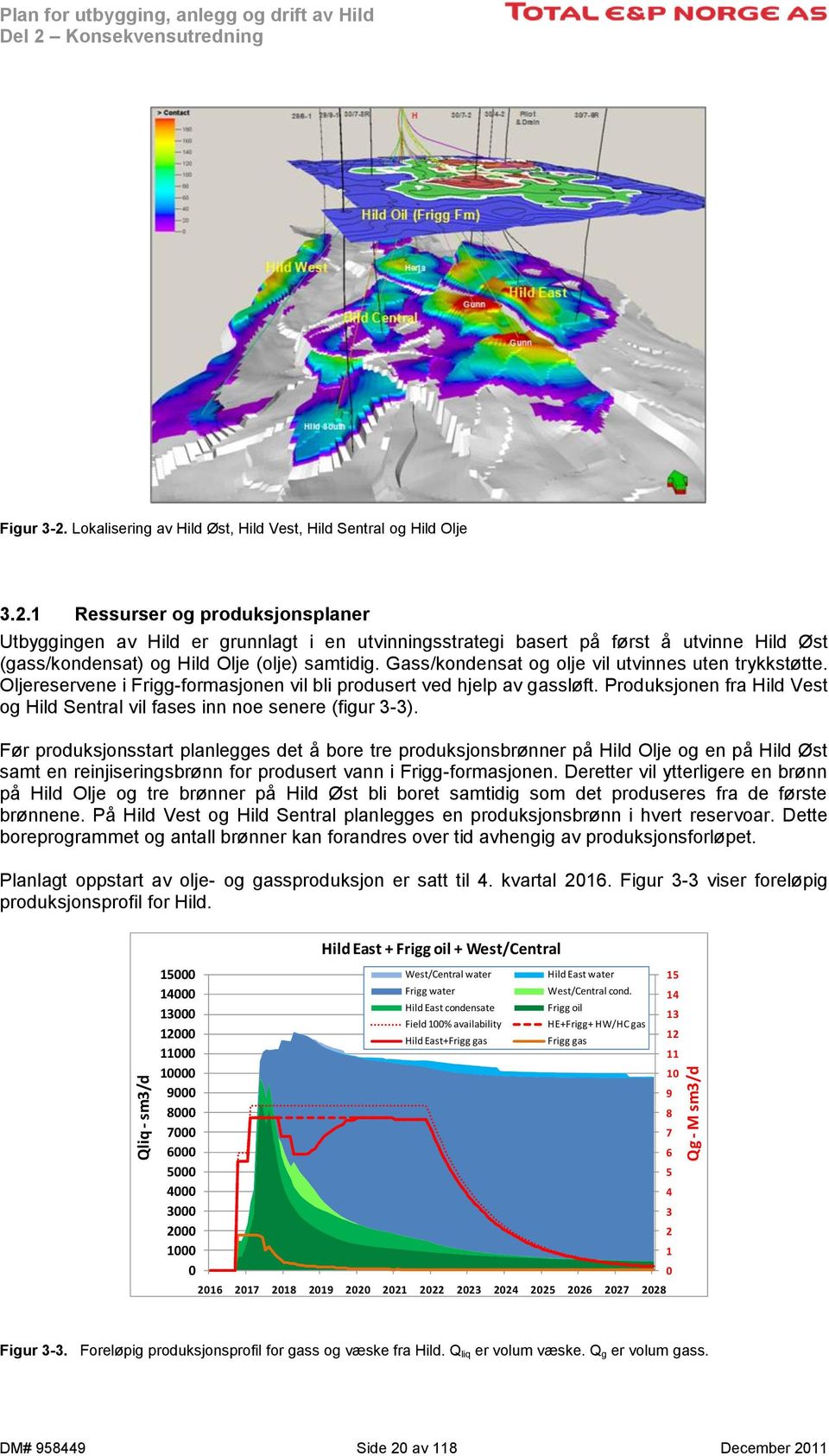 1 Ressurser og produksjonsplaner Utbyggingen av Hild er grunnlagt i en utvinningsstrategi basert på først å utvinne Hild Øst (gass/kondensat) og Hild Olje (olje) samtidig.