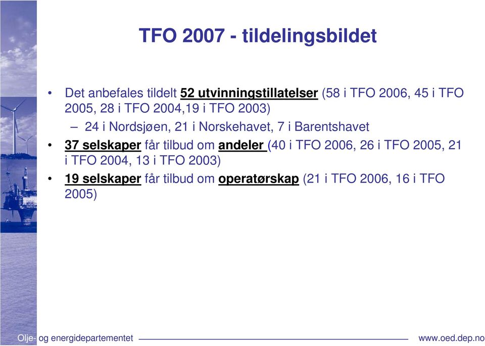 Barentshavet 37 selskaper får tilbud om andeler (40 i TFO 2006, 26 i TFO 2005, 21 i TFO