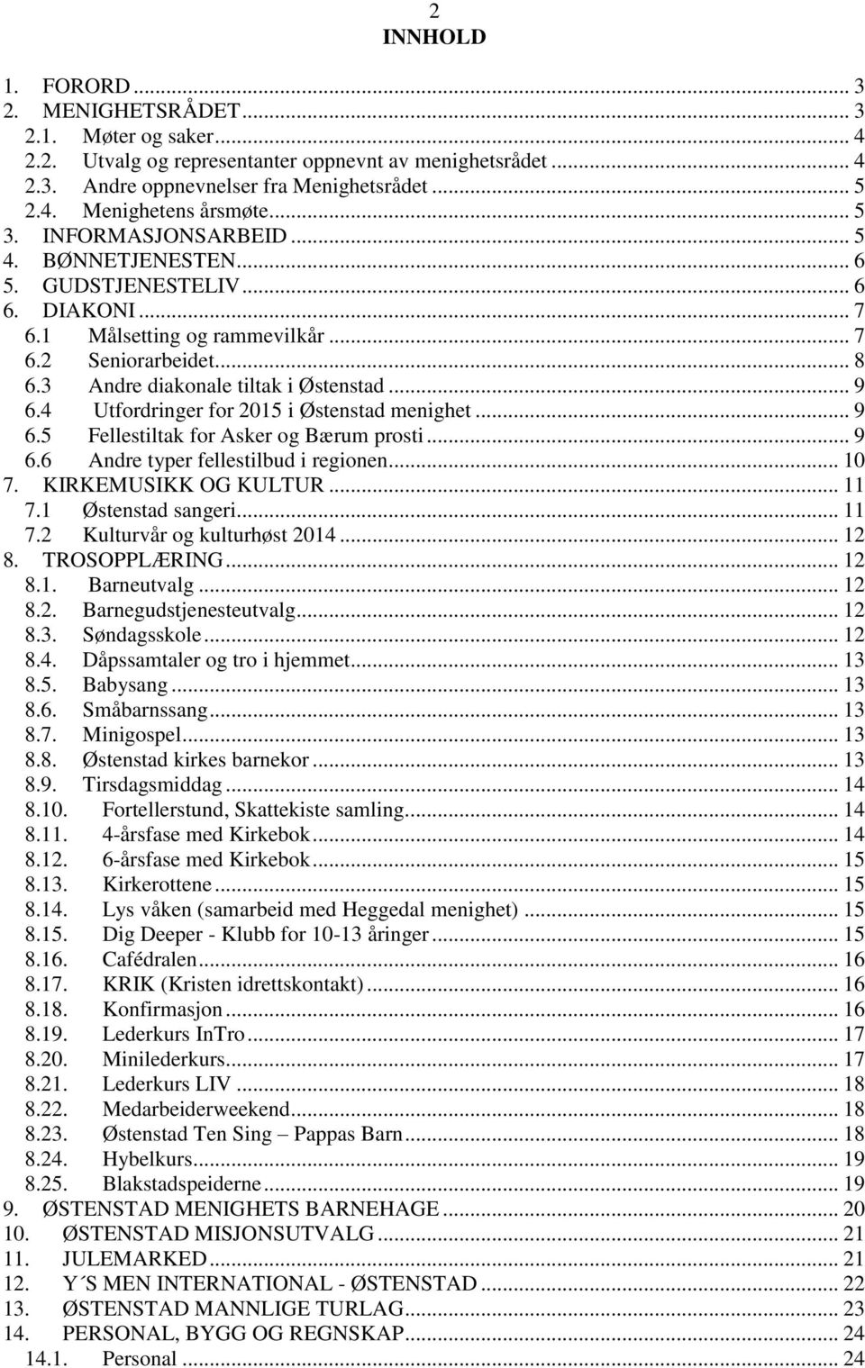 4 Utfordringer for 2015 i Østenstad menighet... 9 6.5 Fellestiltak for Asker og Bærum prosti... 9 6.6 Andre typer fellestilbud i regionen... 10 7. KIRKEMUSIKK OG KULTUR... 11 7.1 Østenstad sangeri.