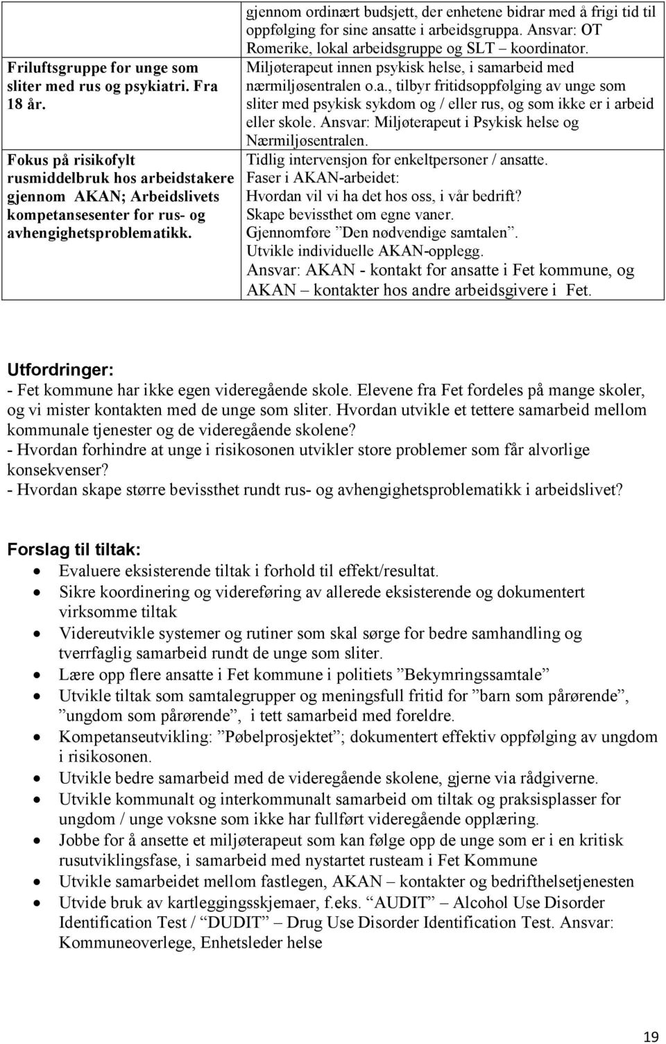 gjennom ordinært budsjett, der enhetene bidrar med å frigi tid til oppfølging for sine ansatte i arbeidsgruppa. Ansvar: OT Romerike, lokal arbeidsgruppe og SLT koordinator.