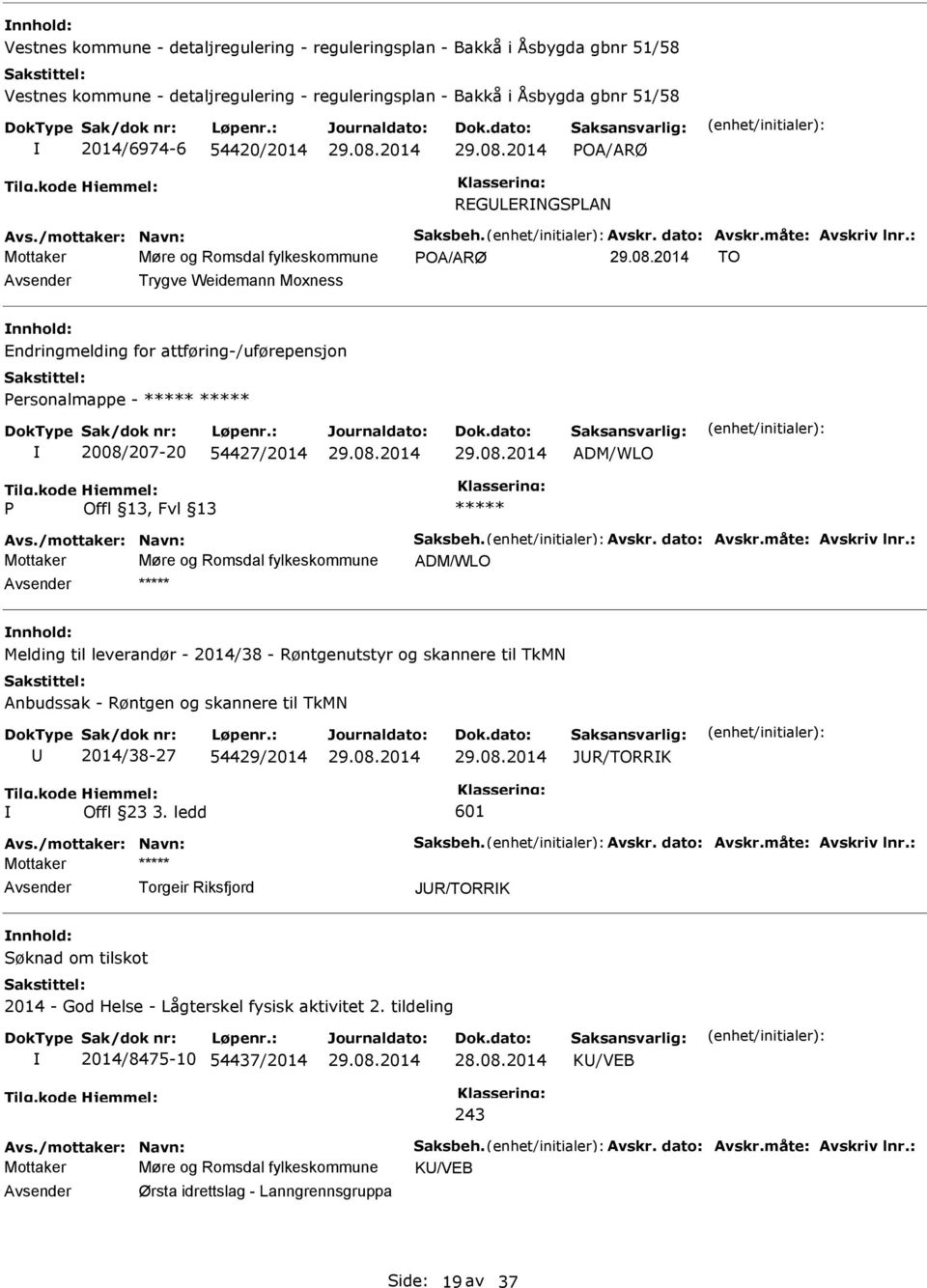 Romsdal fylkeskommune ADM/WLO Melding til leverandør - 2014/38 - Røntgenutstyr og skannere til TkMN Anbudssak - Røntgen og skannere til TkMN 2014/38-27 54429/2014 JR/TORRK Offl 23 3.