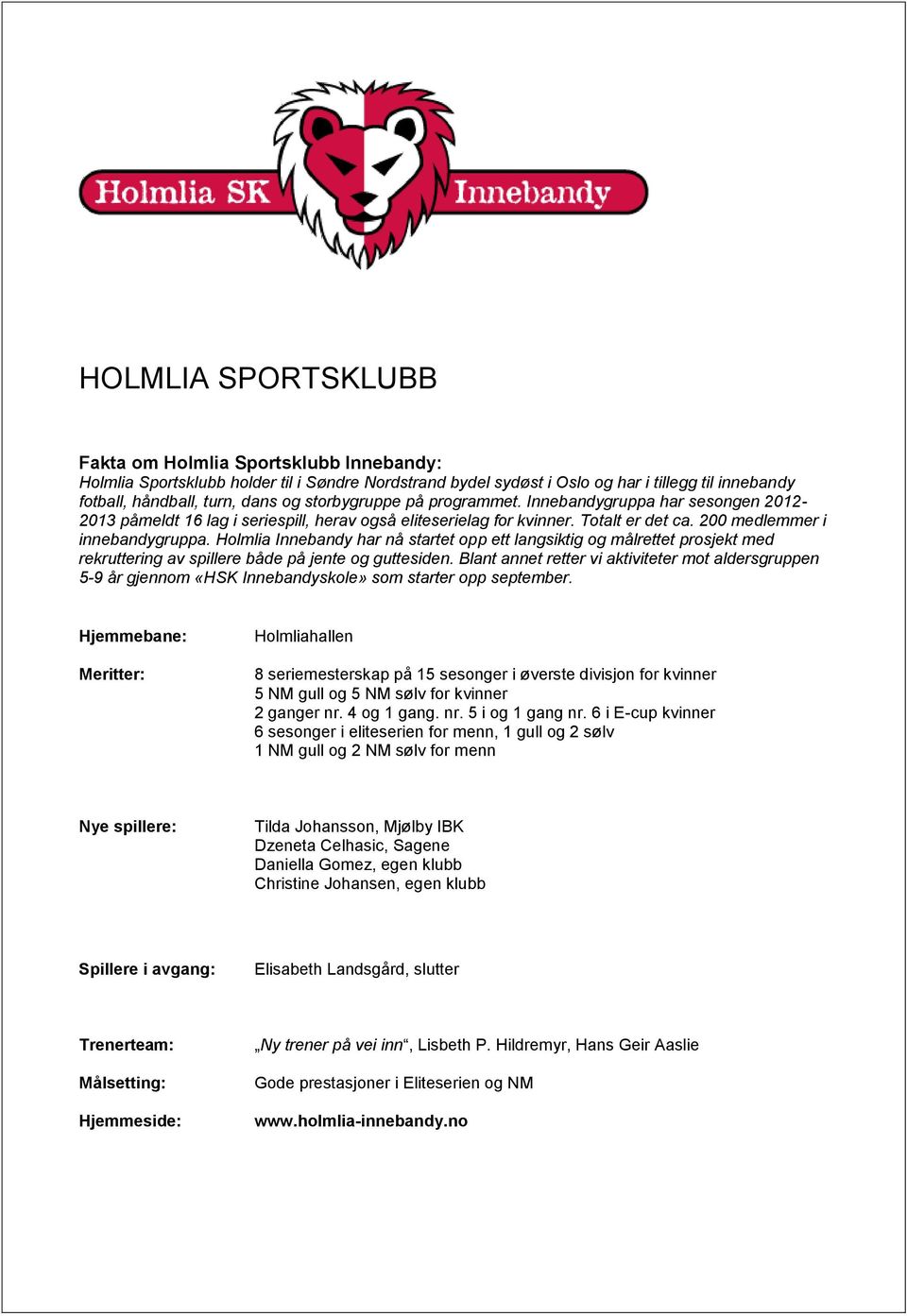 Holmlia Innebandy har nå startet opp ett langsiktig og målrettet prosjekt med rekruttering av spillere både på jente og guttesiden.