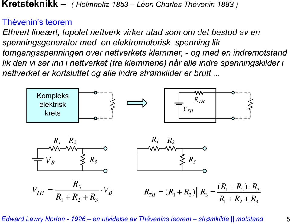 nettverket (fra klemmene) når alle indre spenningskilder i nettverket er kortsluttet og alle indre strømkilder er brutt.