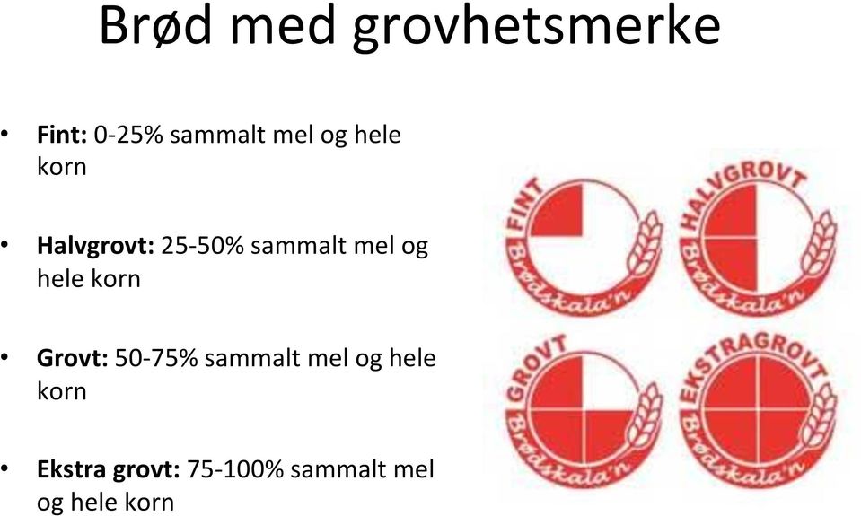 hele korn Grovt: 50-75% sammalt mel og hele