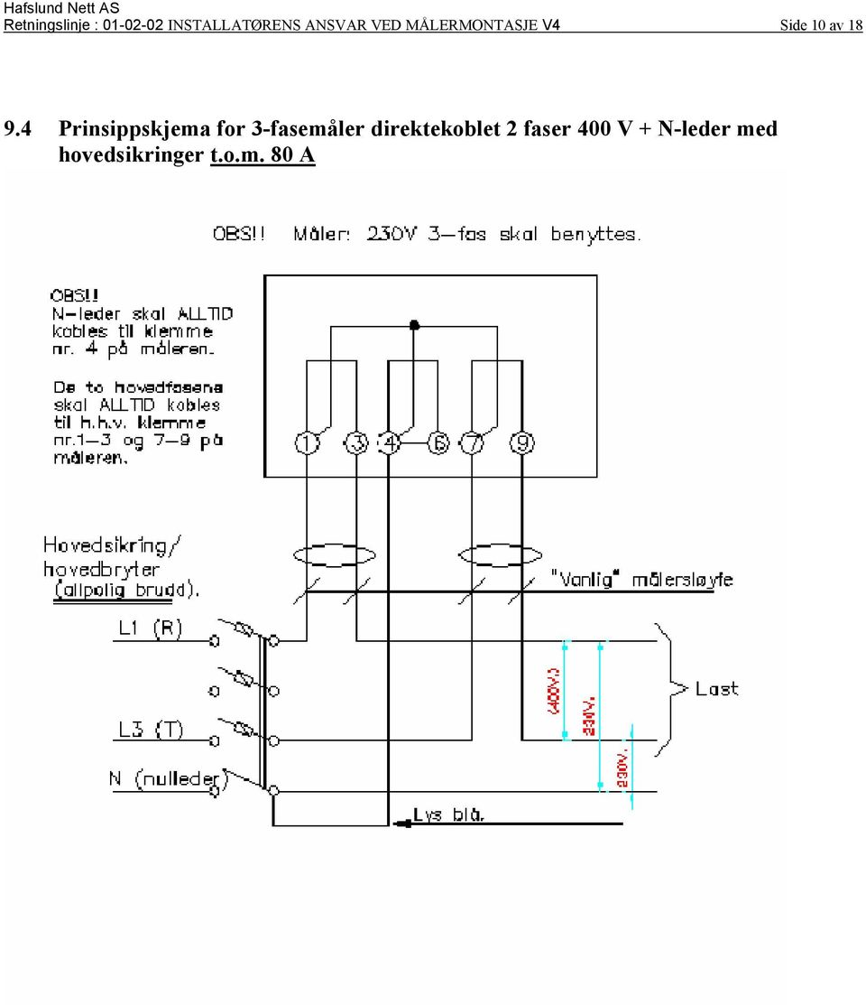4 Prinsippskjema for 3-fasemåler direktekoblet
