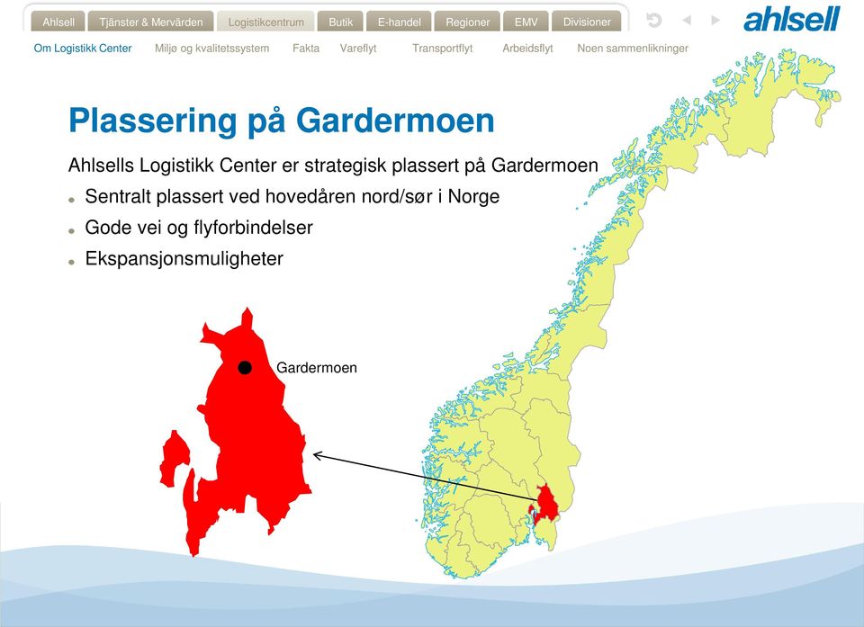 Sentralt plassert ved hovedåren nord/sør i Norge