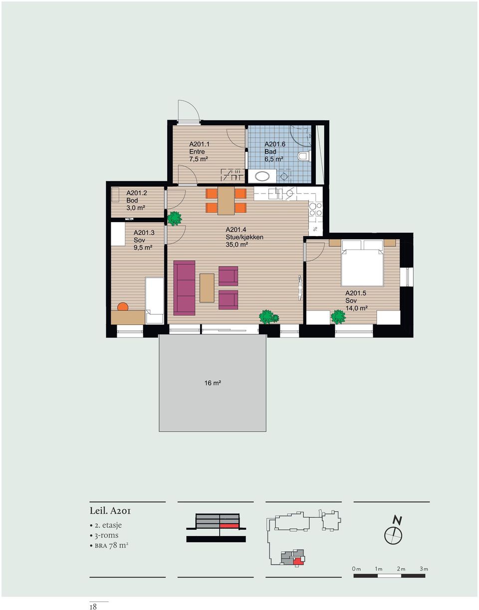 2 Bod 3,0 m² 11 10 23 x 170 = 3 900 A201.3 9,5 m² A201.