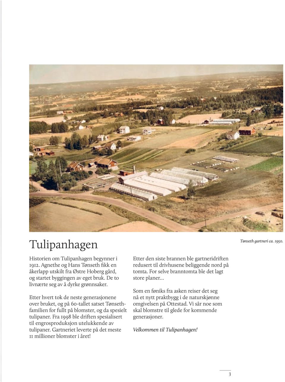 Fra 1998 ble driften spesialisert til engrosproduksjon utelukkende av tulipaner. Gartneriet leverte på det meste 11 millioner blomster i året!