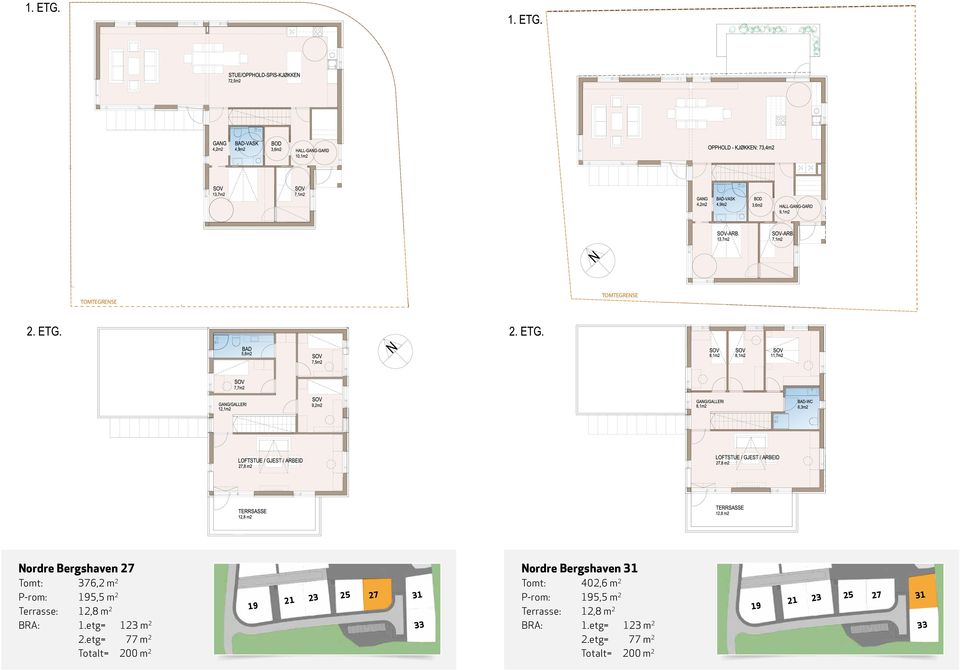 etg= 123 m 2 19 21 23 25 27 31 33 Nordre Bergshaven 31 Tomt: 402,6 m 2 P-rom: