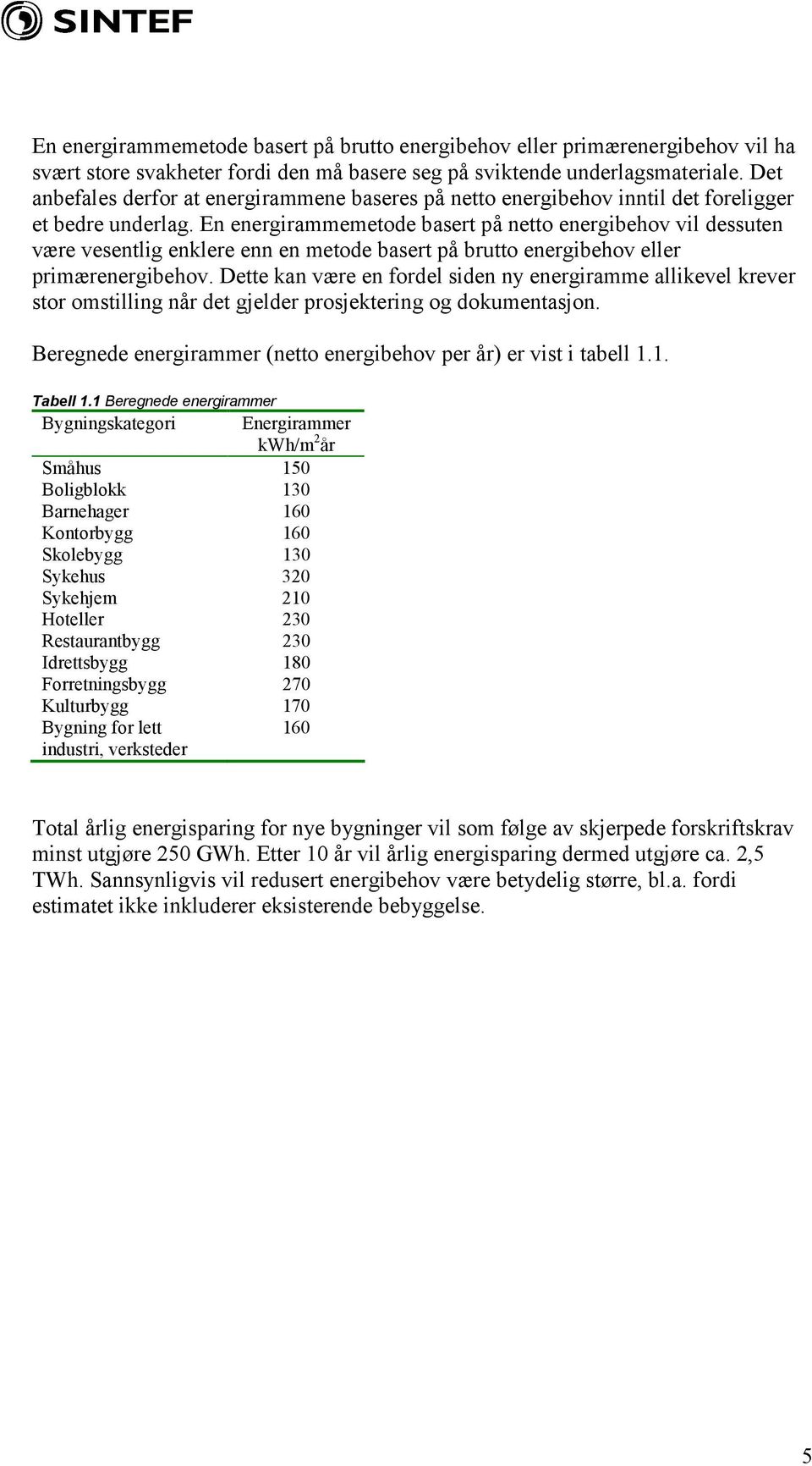 En energirammemetode basert på netto energibehov vil dessuten være vesentlig enklere enn en metode basert på brutto energibehov eller primærenergibehov.