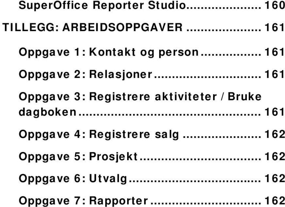 .. 161 Oppgave 3: Registrere aktiviteter / Bruke dagboken.