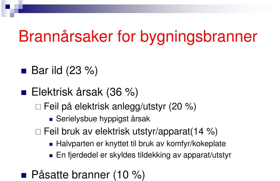 elektrisk utstyr/apparat(14 %) Halvparten er knyttet til bruk av