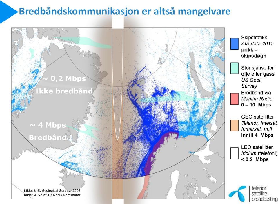 Survey Bredbånd via Maritim Radio 0 10 Mbps GEO satellitter Telenor, Intelsat, Inmarsat, m.