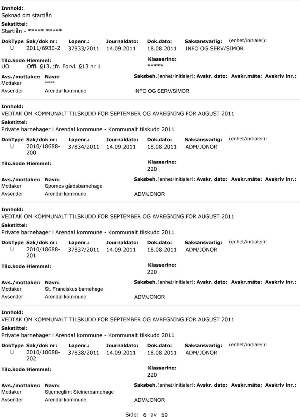 AVREGNNG FOR AGST 2011 Private barnehager i - Kommunalt tilskudd 2011 2010/18688-201 37837/2011 220 Mottaker St.