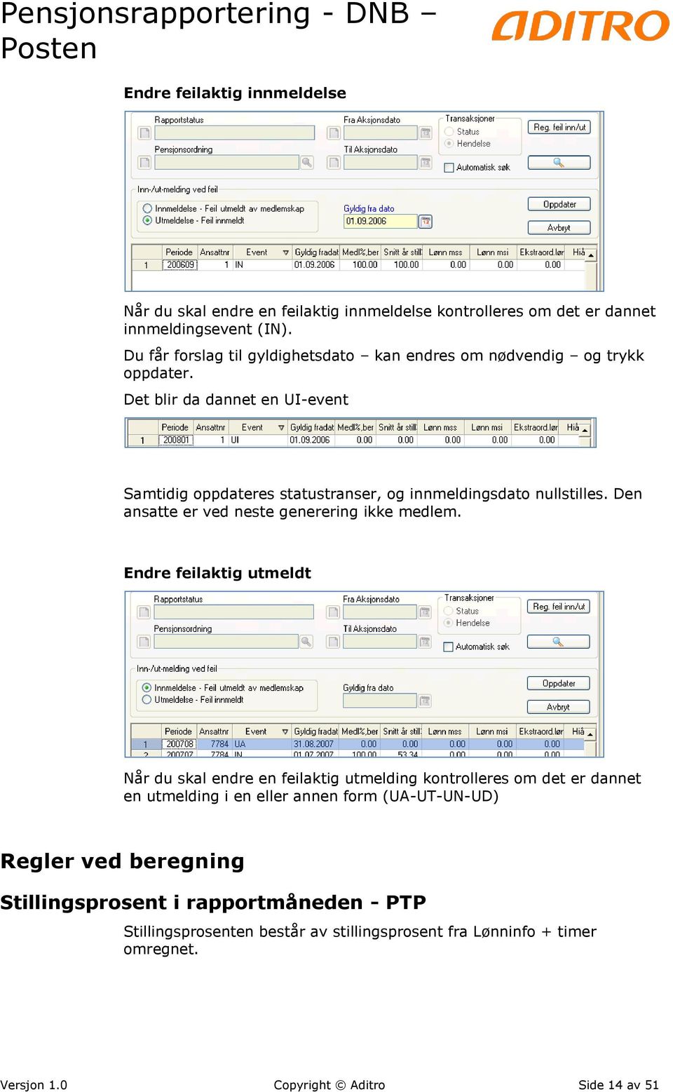 Det blir da dannet en UI-event Samtidig oppdateres statustranser, og innmeldingsdato nullstilles. Den ansatte er ved neste generering ikke medlem.