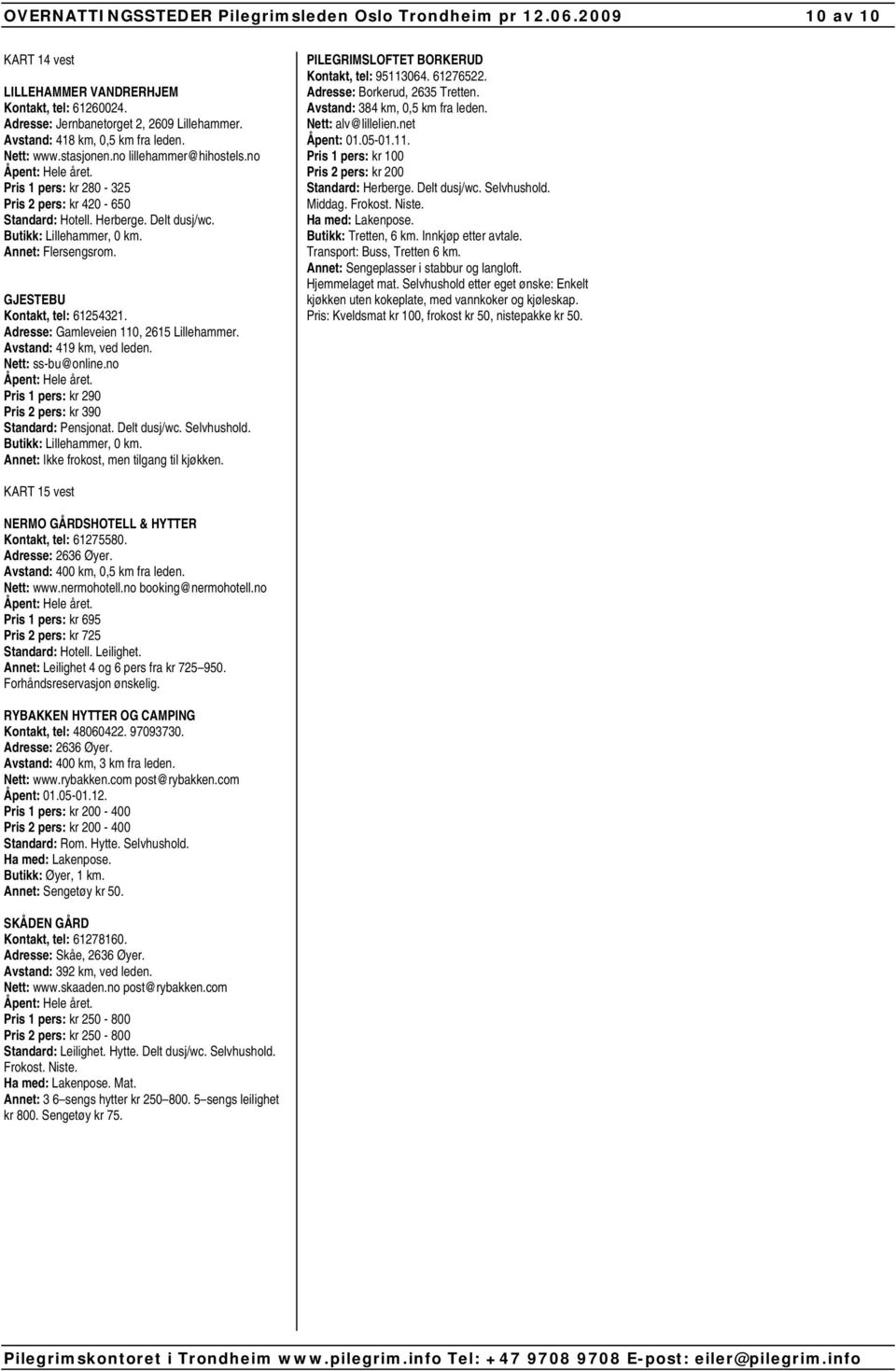 GJESTEBU Kontakt, tel: 61254321. Adresse: Gamleveien 110, 2615 Lillehammer. Avstand: 419 km, ved leden. Nett: ss-bu@online.no Pris 1 pers: kr 290 Pris 2 pers: kr 390 Standard: Pensjonat. Delt dusj/wc.