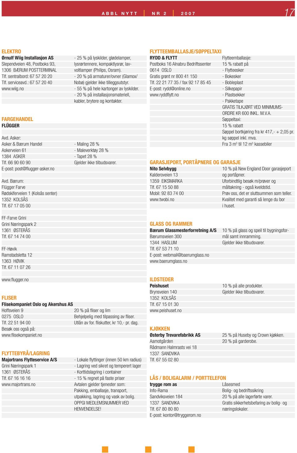 - 20 % på installasjonsmateriell, kabler, brytere og kontakter. FARGEHANDEL FLÜGGER Avd. Asker: Asker & Bærum Handel - Maling 28 % Askerveien 61 - Maleverktøy 28 % 1384 ASKER - Tapet 28 % Tlf.