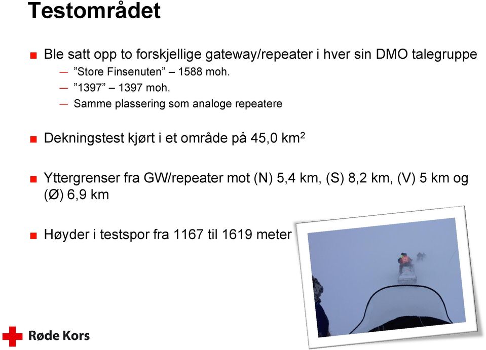 Samme plassering som analoge repeatere Dekningstest kjørt i et område på 45,0 km 2