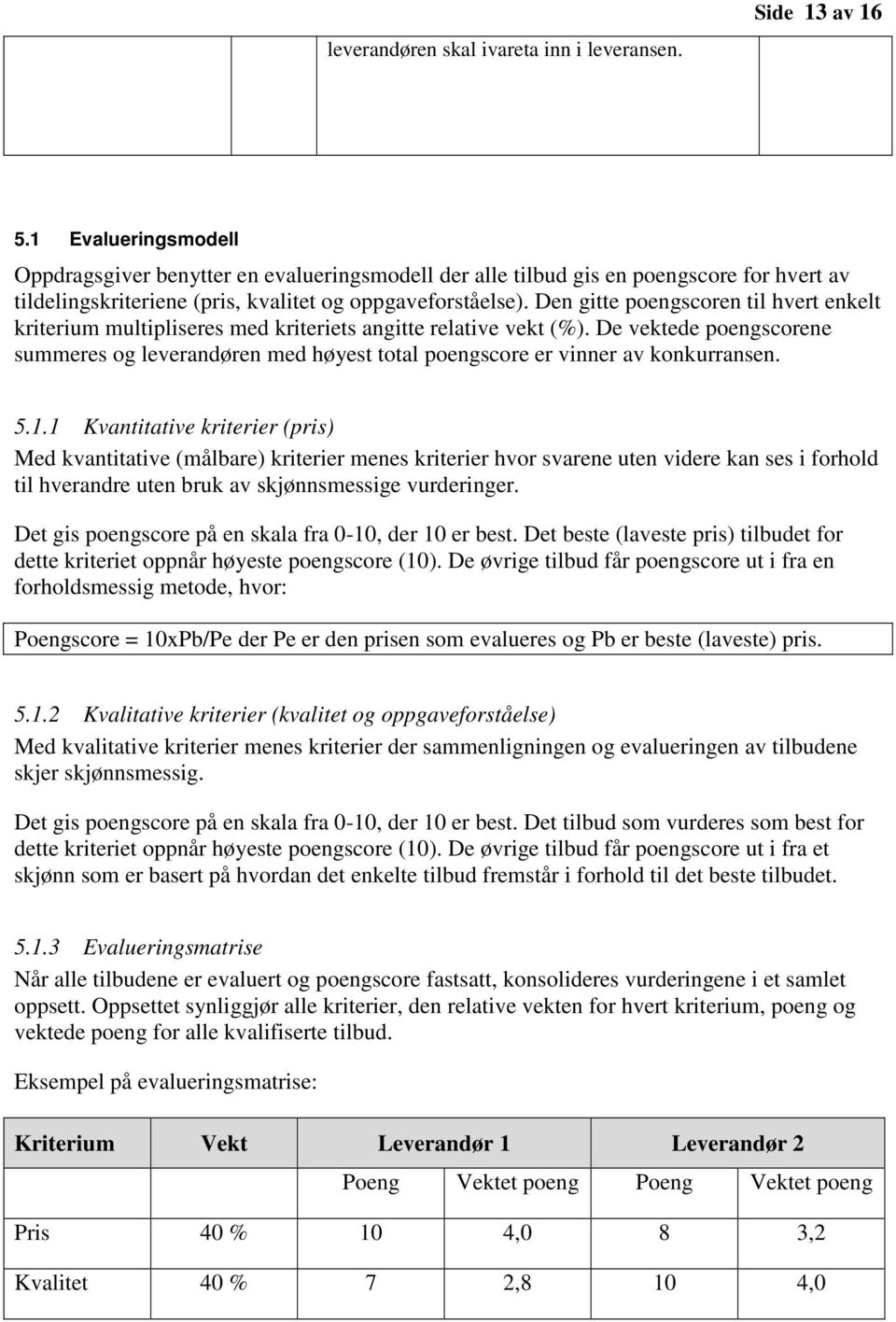 Den gitte poengscoren til hvert enkelt kriterium multipliseres med kriteriets angitte relative vekt (%).