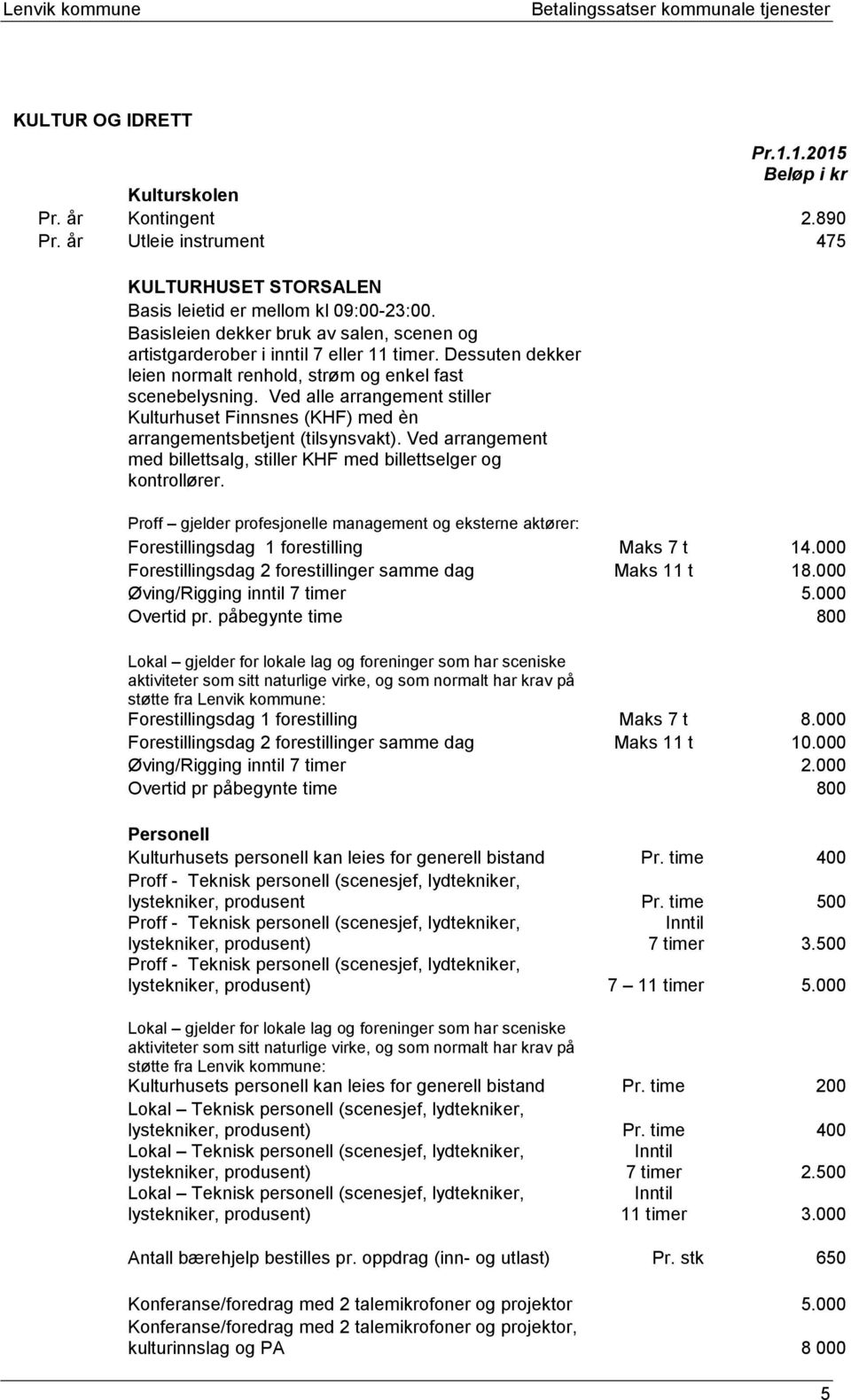 Ved alle arrangement stiller Kulturhuset Finnsnes (KHF) med èn arrangementsbetjent (tilsynsvakt). Ved arrangement med billettsalg, stiller KHF med billettselger og kontrollører.