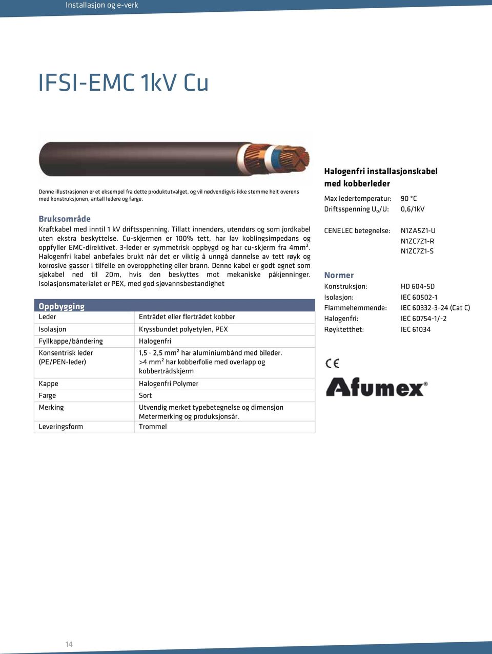 Cu-skjermen er 100% tett, har lav koblingsimpedans og oppfyller EMC-direktivet. 3-leder er symmetrisk oppbygd og har cu-skjerm fra 4mm².