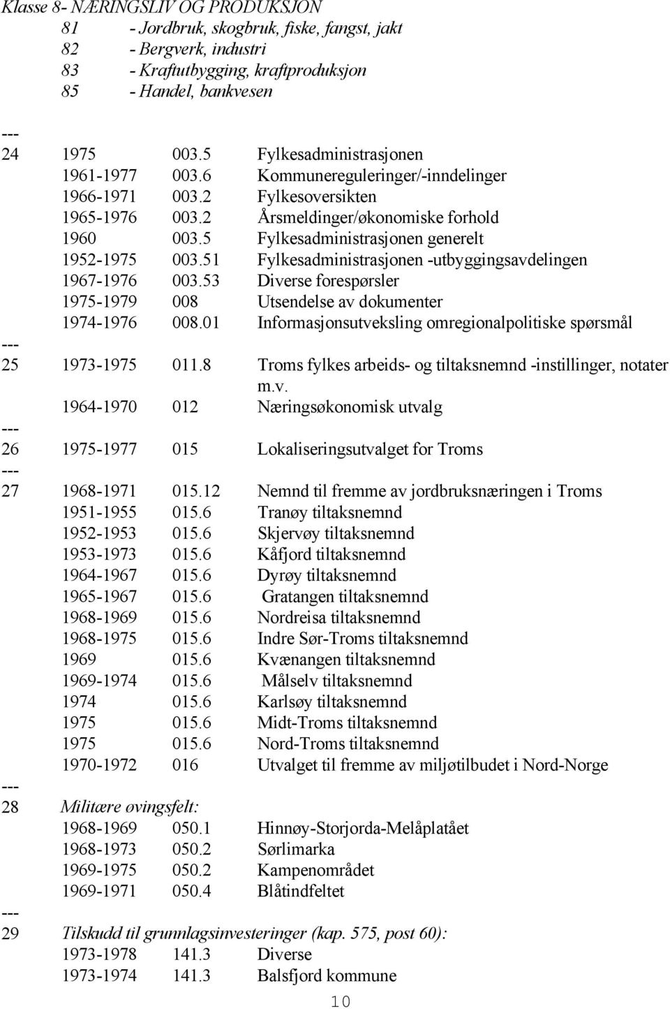 5 Fylkesadministrasjonen generelt 1952-1975 003.51 Fylkesadministrasjonen -utbyggingsavdelingen 1967-1976 003.53 Diverse forespørsler 1975-1979 008 Utsendelse av dokumenter 1974-1976 008.