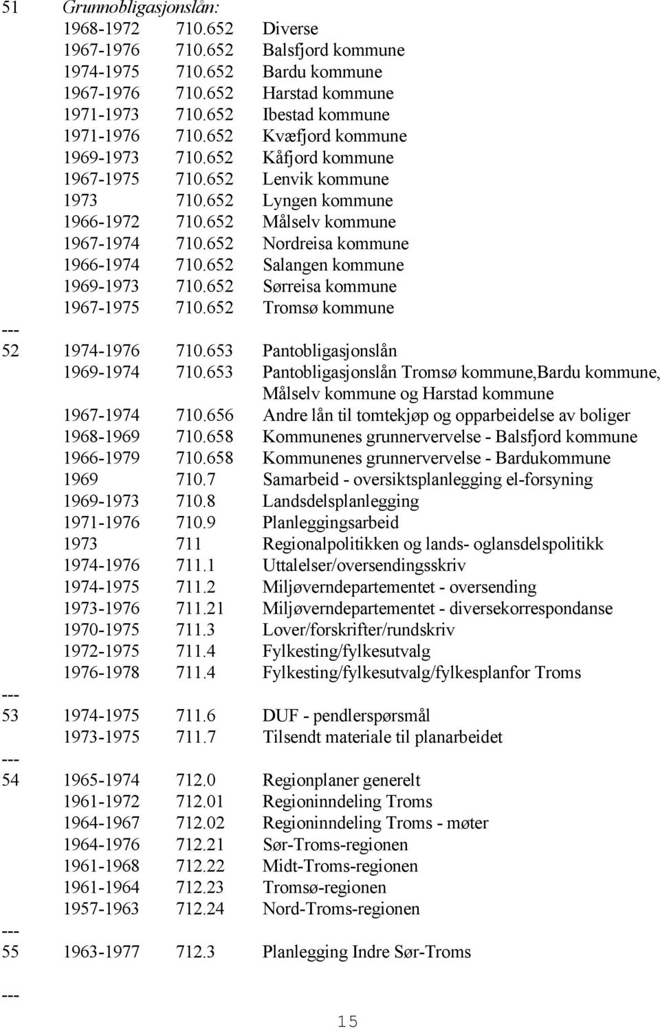 652 Salangen kommune 1969-1973 710.652 Sørreisa kommune 1967-1975 710.652 Tromsø kommune 52 1974-1976 710.653 Pantobligasjonslån 1969-1974 710.