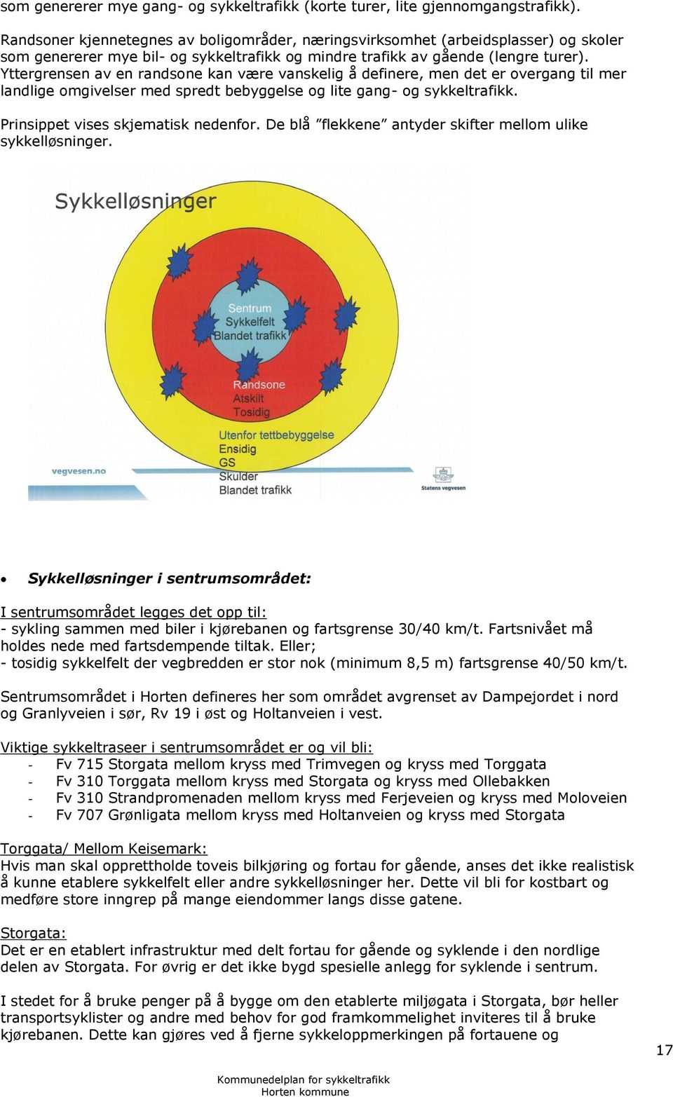 Yttergrensen av en randsone kan være vanskelig å definere, men det er overgang til mer landlige omgivelser med spredt bebyggelse og lite gang- og sykkeltrafikk. Prinsippet vises skjematisk nedenfor.