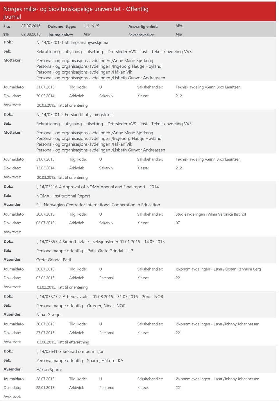 Personal- og organisasjons-avdelingen /Ingeborg Hauge Høyland Personal- og organisasjons-avdelingen /Håkan Vik Personal- og organisasjons-avdelingen /Lisbeth Gunvor Andreassen Teknisk avdeling /Gunn