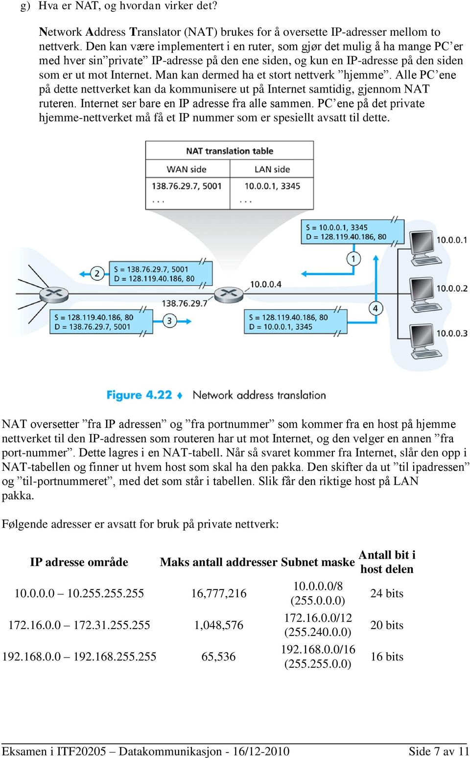 Man kan dermed ha et stort nettverk hjemme. Alle PC ene på dette nettverket kan da kommunisere ut på Internet samtidig, gjennom NAT ruteren. Internet ser bare en IP adresse fra alle sammen.