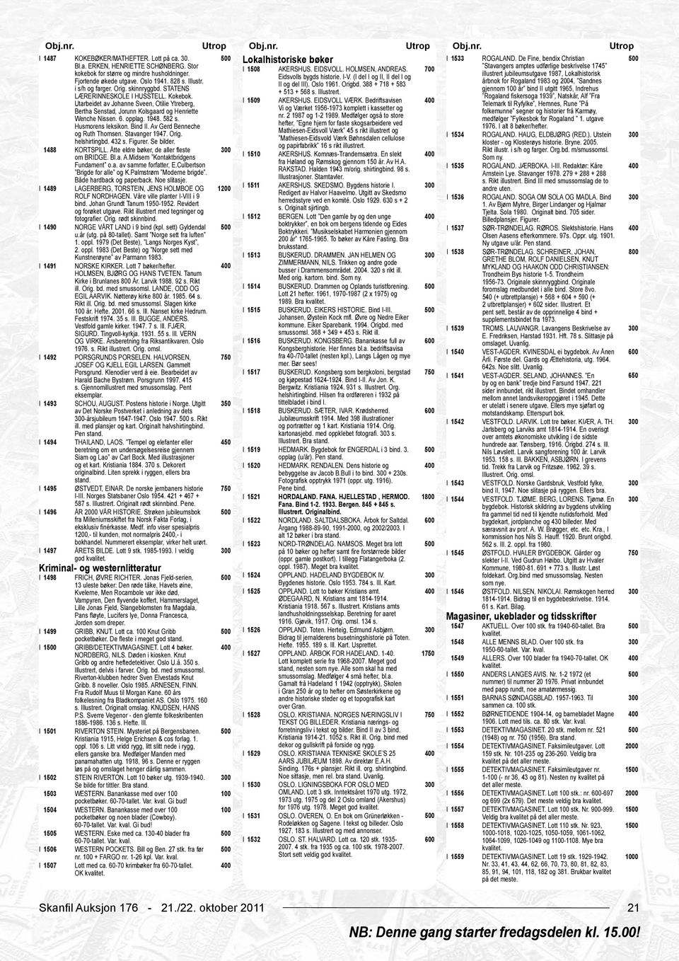 (I del I og II, II del I og illustrert jubileumsutgave 1987, Lokalhistorisk Fjortende økede utgave. Oslo 1941. 828 s. Illustr. II og del III). Oslo 1961. Origbd.