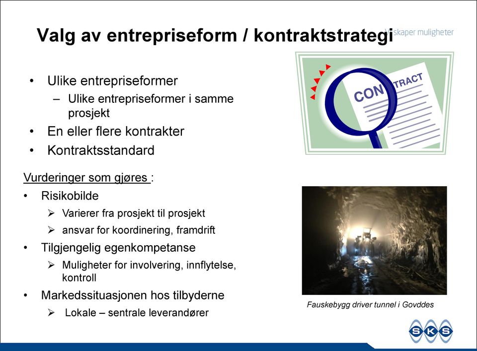 prosjekt ansvar for koordinering, framdrift Tilgjengelig egenkompetanse Muligheter for involvering,