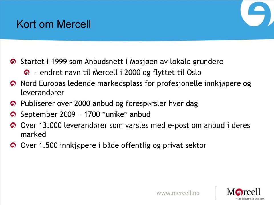 Publiserer over 2000 anbud og forespørsler hver dag September 2009 1700 unike anbud Over 13.